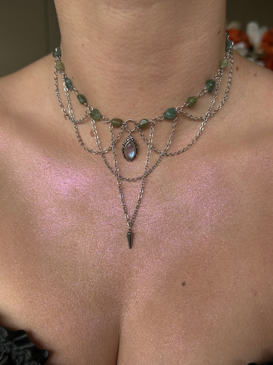 Clairière d’argent (Apatite et pierre de lune)
